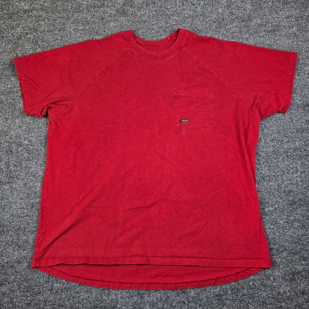 Ariat Rebar T-Shirt Mens XXXL 3XL Red Cotton Pocket Raglan Workwear Tee